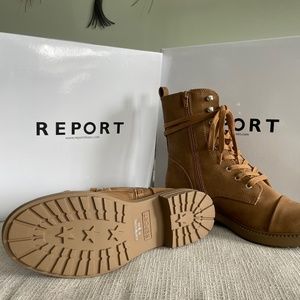 Brown leather lace up side zip boots